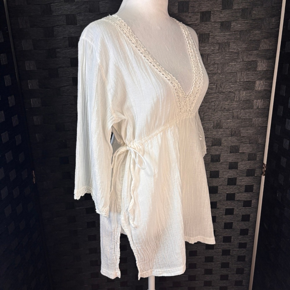 Absolutely Tunic Top Cover-up Women S White Cotton Gauze Crochet Lace Boho Beach - Picture 3 of 9